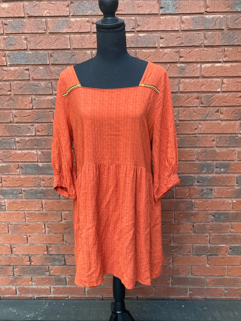 Entro Square Neck Orange Tunic Dress L
